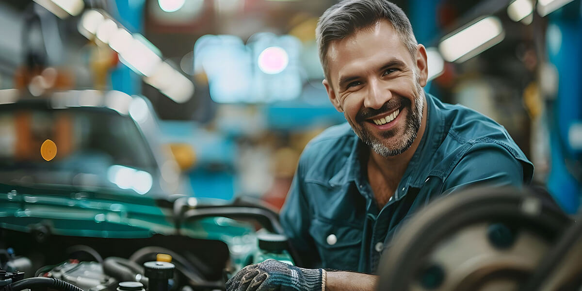 Skilled mechanics in modern auto shop